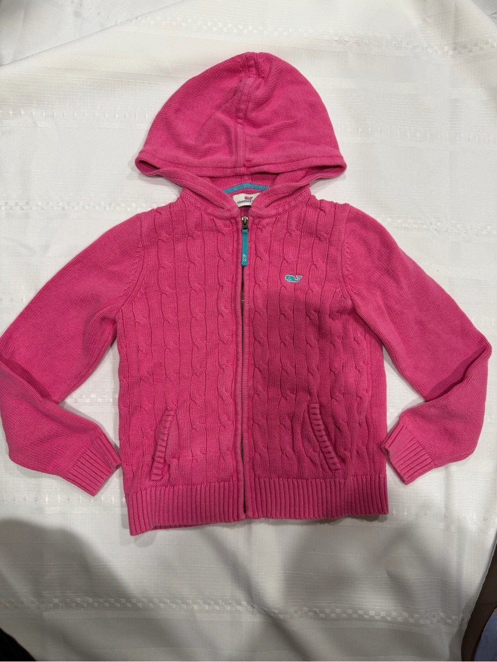 Vineyard Vines Girls' Hot Pink Cable-Knit Hooded Zip Sweater